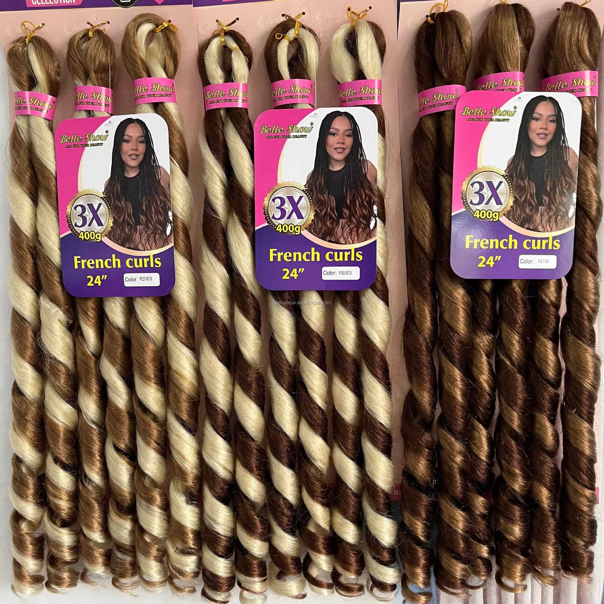 Фото Синтетические волосы для плетения 3X French Curls, 24 дюйма, 400 г/упаковка, предварительно растянутые, свободная волна, для косичек, бокс-брейдов, крючкового плетения №4