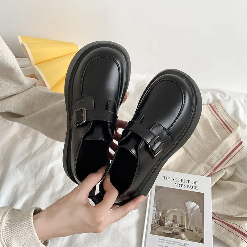 

Новинка 2022, обувь в стиле "Лолита", женские Туфли Мэри Джейн, японская Униформа JK, кожаные туфли на толстой подошве, Черная Женская обувь для к...