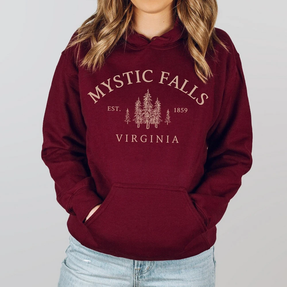 Фото Рубашка Mystic Falls худи «Virginia» ators, пуловеры унисекс с длинным рукавом и круглым вырезом, худи, Повседневный свитер для фанатов вампира №4