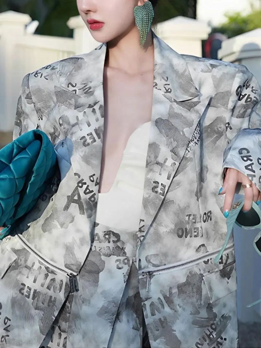 Hit Color Print Blazers For Women Notched Collar Long Sleeve Patchworks Pocket Loose Casual Suits Jacket Female Fashion Clothing