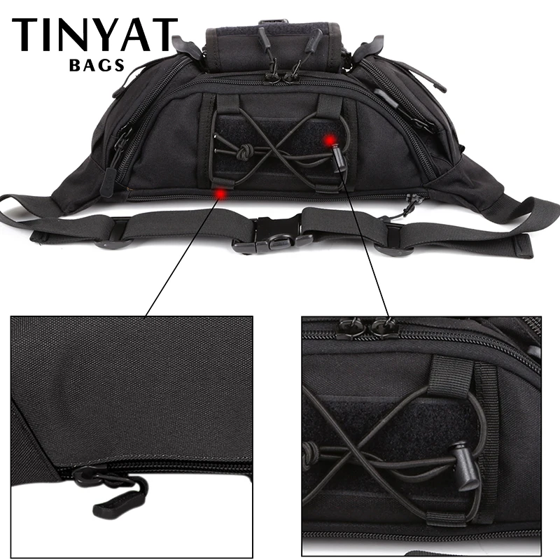 TINYAT Tactical Men's Waist Bag Waterproof Phone Military Belt Bag Pouch Large Black Outdoor Hiking Fanny Pack Fishing Crossbody
