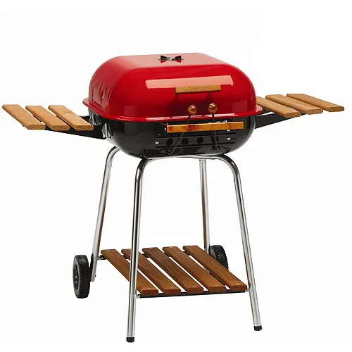 

Charcoal BBQ Grill with Folding Side Tables and Lower Shelf