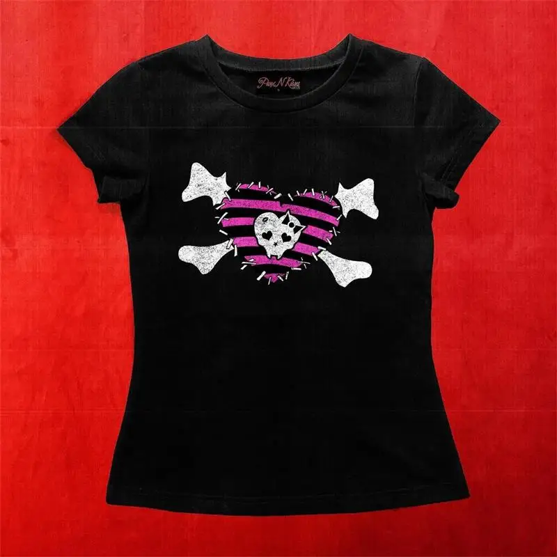 

Goth 2000s Kawaii Harajuku heart Skull Baby T-shirt Fairy grunge Tees Y2K clothes Short Sleeve Crop Top Women Fashion 2022 emo
