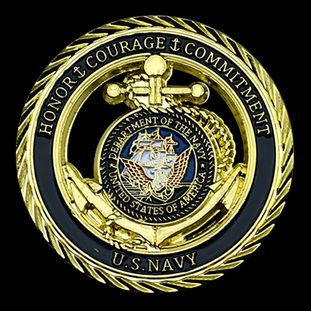 Памятная монета Корпуса морской пехоты США. Металлическая полая позолоченная