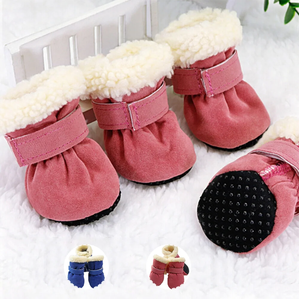 

4pcs Dog Shoes Winter Pet Anti-slip Rain Snow Boots Socks Thick Warm for Small Dogs Puppies Chihuahua Soft Soled Dog Boots