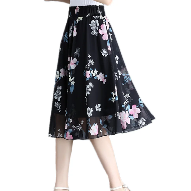 Юбка-пачка женская шифоновая средней длины повседневная черная юбка с