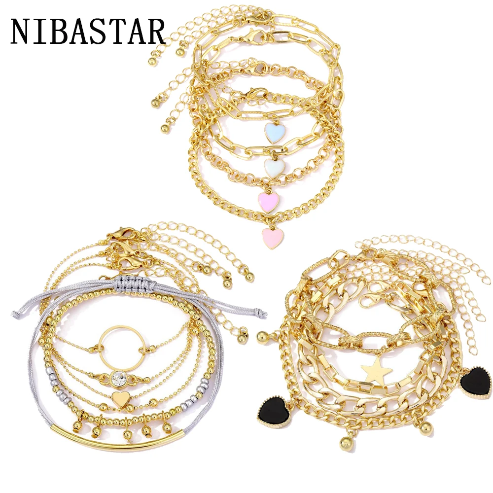 4 шт./6 шт./комплект, женские золотистые металлические браслеты-цепочки