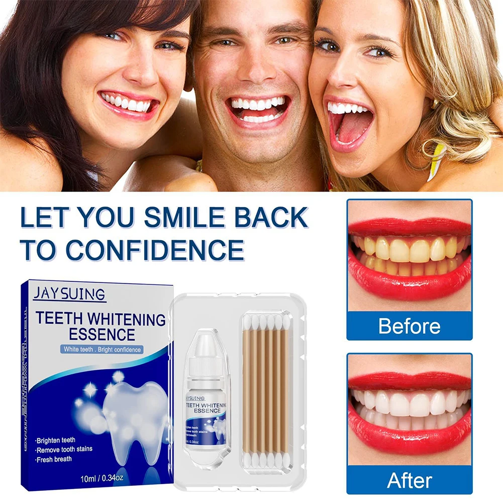

10ml Teeth Whitening Serum Tooth Plaque Stains Removal Fresh Breath Brighten Teeth Oral Tooth Cleaning Essence With Cotton Swabs