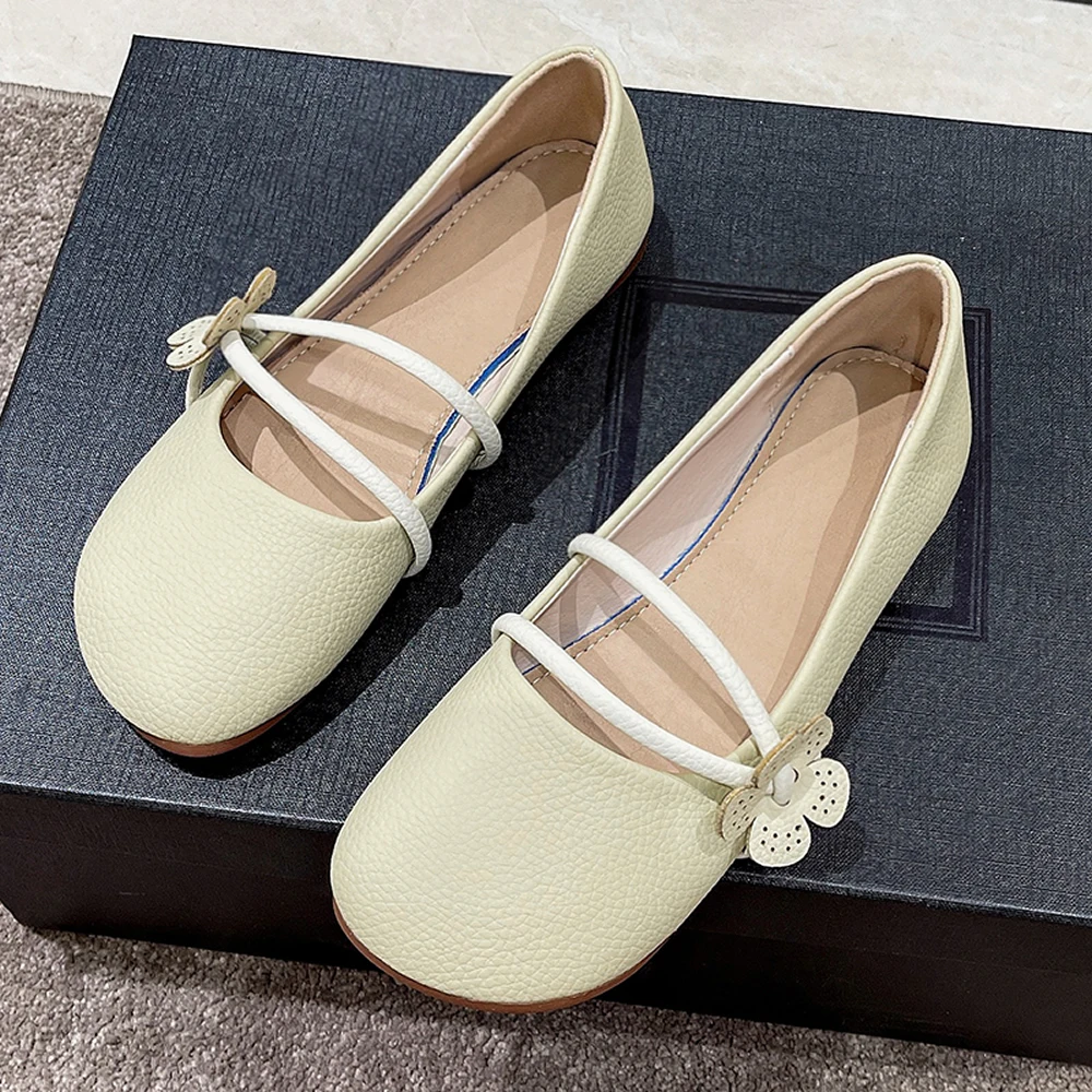 Mary Jane shoes women 2023 summer new all-match flat shoes grandma shoes round head bean shoes single shoe women