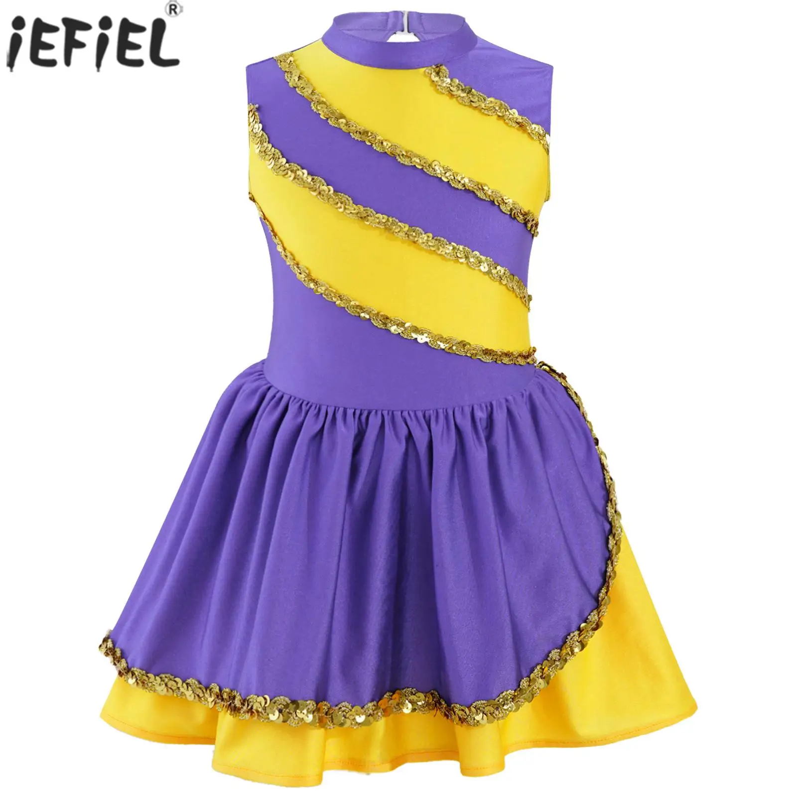 

Детская одежда для девочек, одежда для чирлидинга, без рукавов, с круглым вырезом и открытой спиной, блестящее украшенное блестками, платье ...