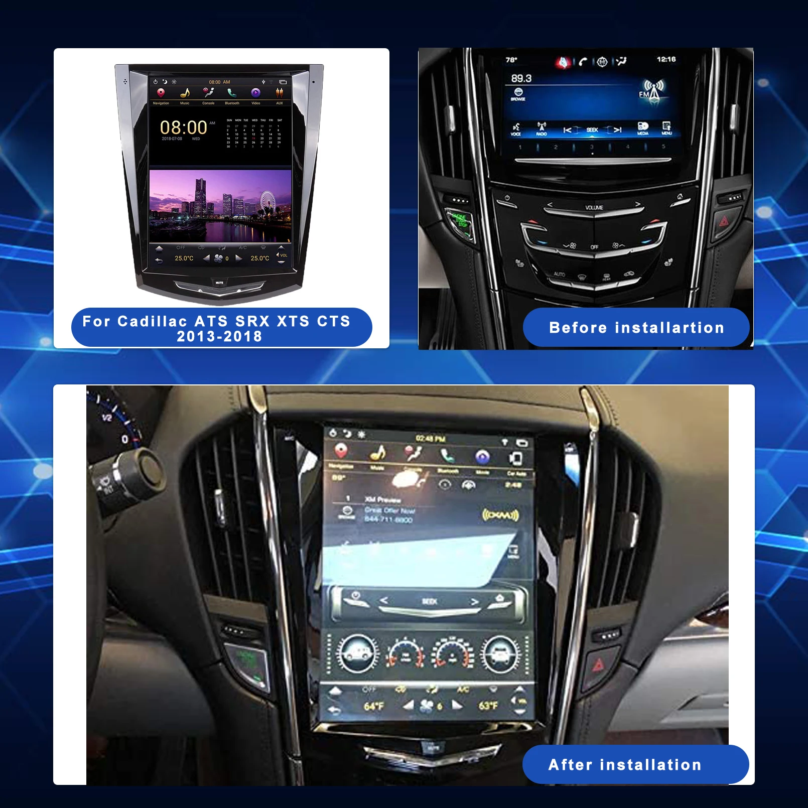 Tesla стиль вертикальный Android умный автомобильный радиоприемник для Cadillac ATS SRX XTS CTS