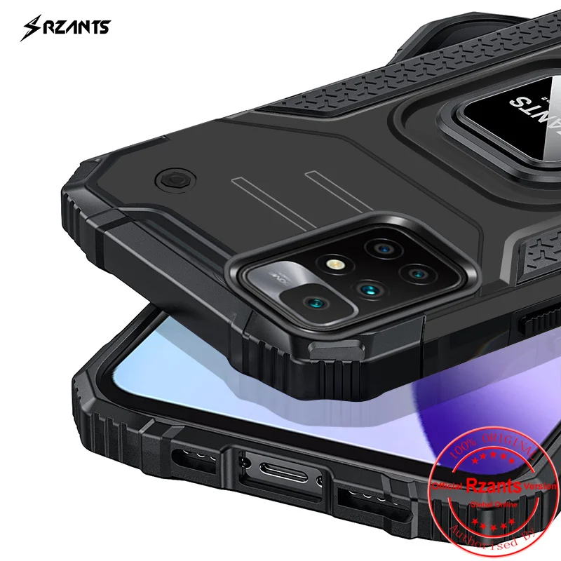 Чехол Rzants для Xiaomi Redmi 10 Жесткий [King Kong] Противоударная подставка с кольцом мужская