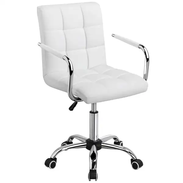 

Adjustable Faux Leather Swivel Office Chair with Wheels, White