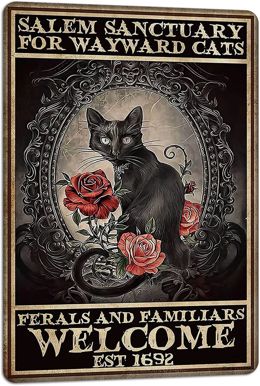 

Salem Sanctuary For Wayward Cats Halloween Black Cat Halloween Decor Cat Lover Metal Signs Vintage Poster Wall Art Gift