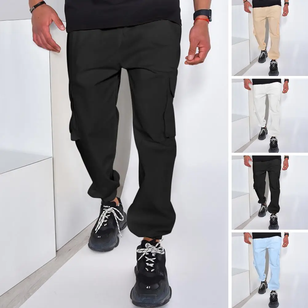 

Cargo Trousers Versatile Men's Cargo Pants Elastic Drawstring Waist Multi Pockets Soft Breathable Streetwear Trousers Men Cargo