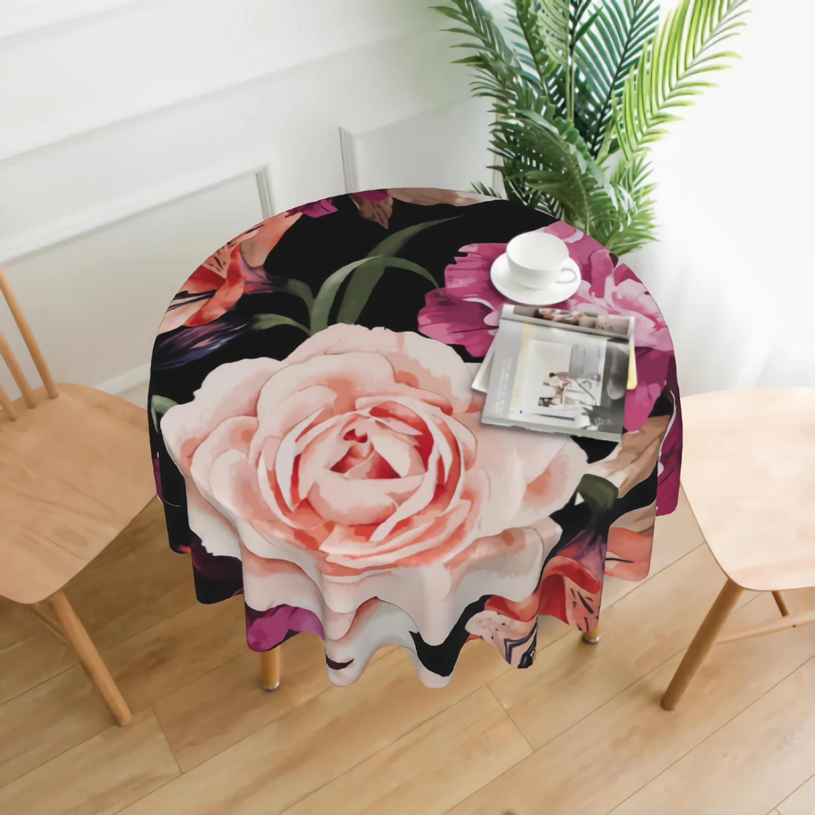 

Watercolor Roses Table Cloth Polyester Round Table Cover for Kitchen Dinning Waterproof Wrinkle Free Table Cloths ( 60in Round)