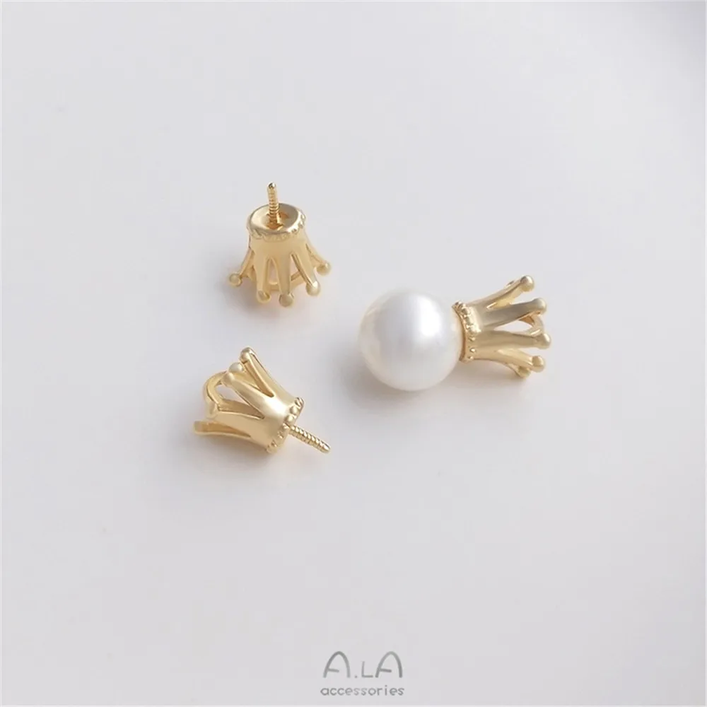 

14K gold-plated crown half hole bead Holder Pendant Crystal Pearl empty holder hanging bead holder manual DIY jewelry accessorie