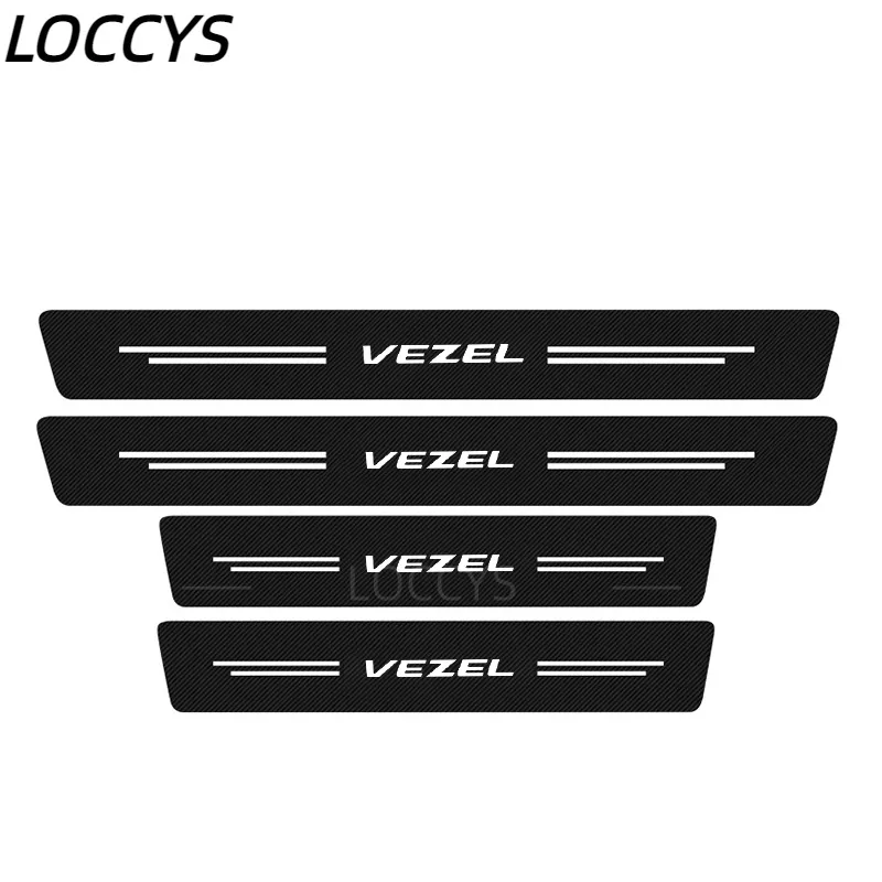 

4Pcs For Honda Vezel Carbon Fiber Car Door Sill Welcome Pedal Decoration Protect Leather Stickers Auto Accessories