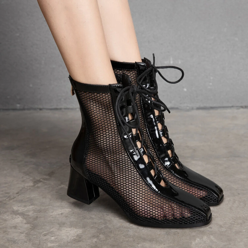 Ботинки женские сетчатые на шнуровке дышащие туфли-лодочки Высоком толстом
