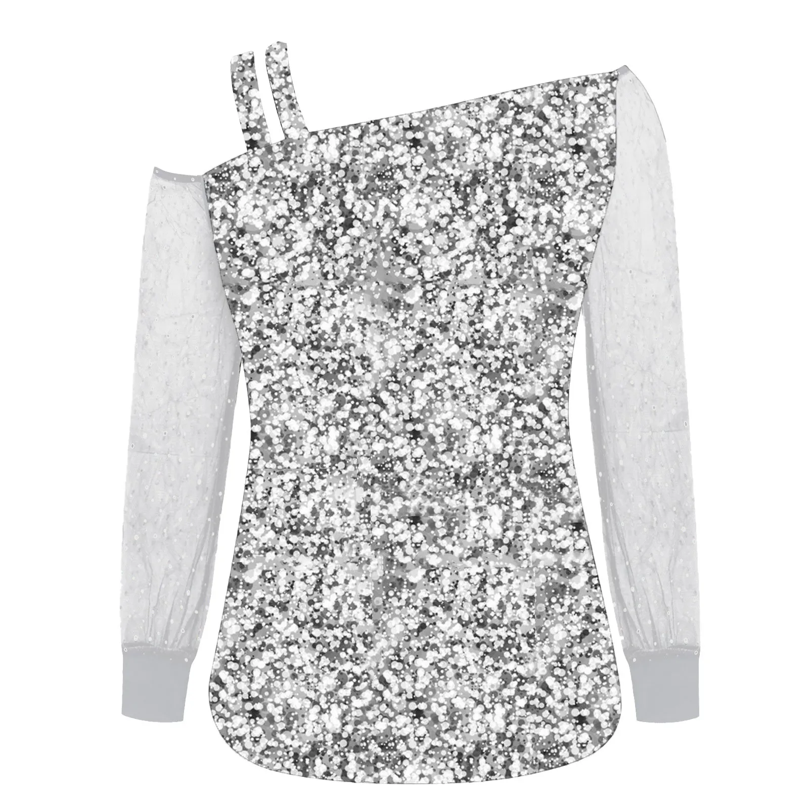 Женские футболки с блестками и открытыми плечами сексуальные топы диагональным