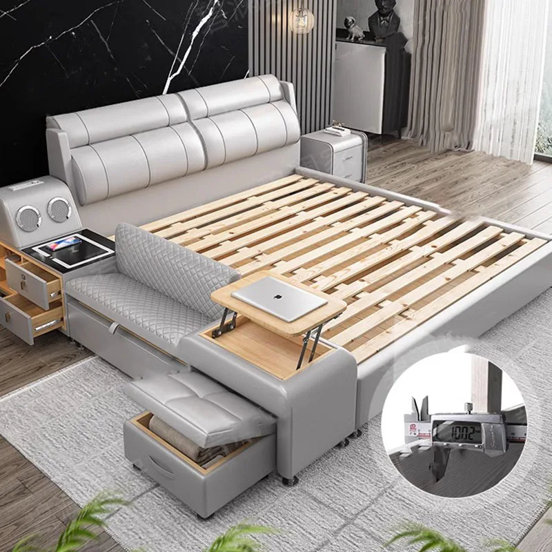 Обивочная Скандинавская кровать роскошные современные ящики платформа большого