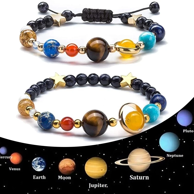 

Universe Eight Planets Beads Bangles & Bracelets Fashion Jewelry Natural Solar System Energy Bracelet for Women or Men Chritmas