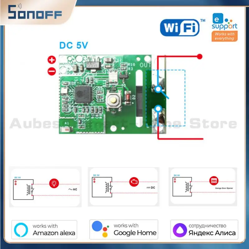 

SONOFF RE5V1C - 5V Wifi Inching/Selflock Relay Module 5V DC APP EWELink Remote Control Voice/LAN Control Works Alexa Google Home