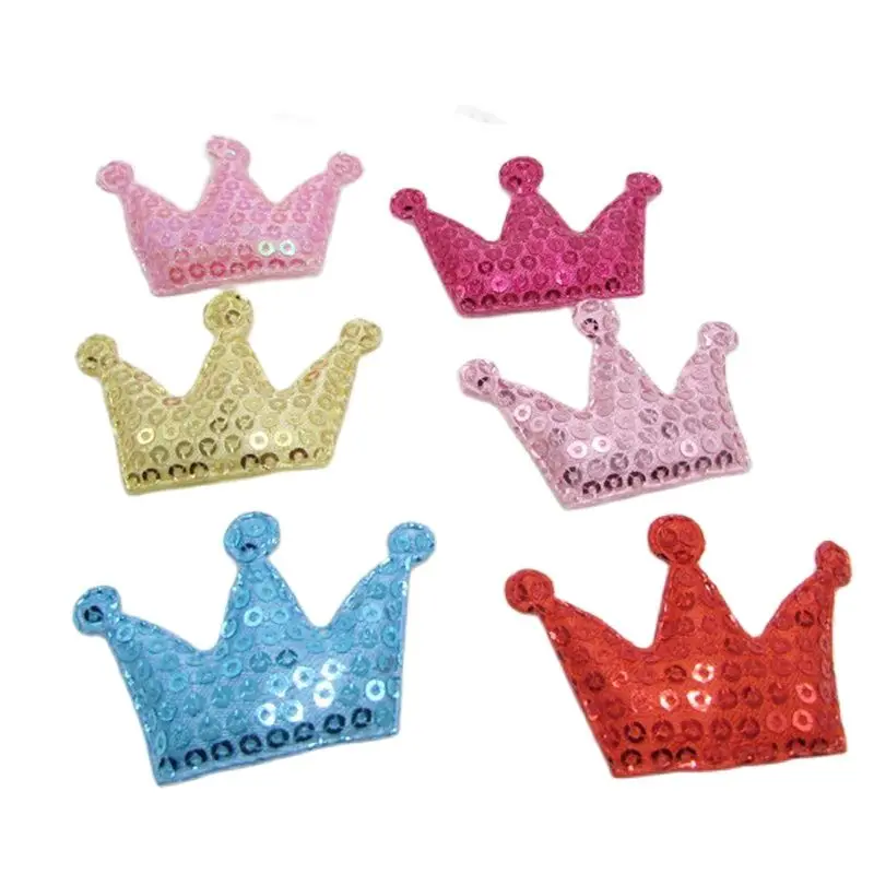 

3.3x3.5cm 12pcs Sequin Crown Padded Appliqued For DIY Handmade Kawaii Children Hair Clip Accessories Hat Shoes Patches