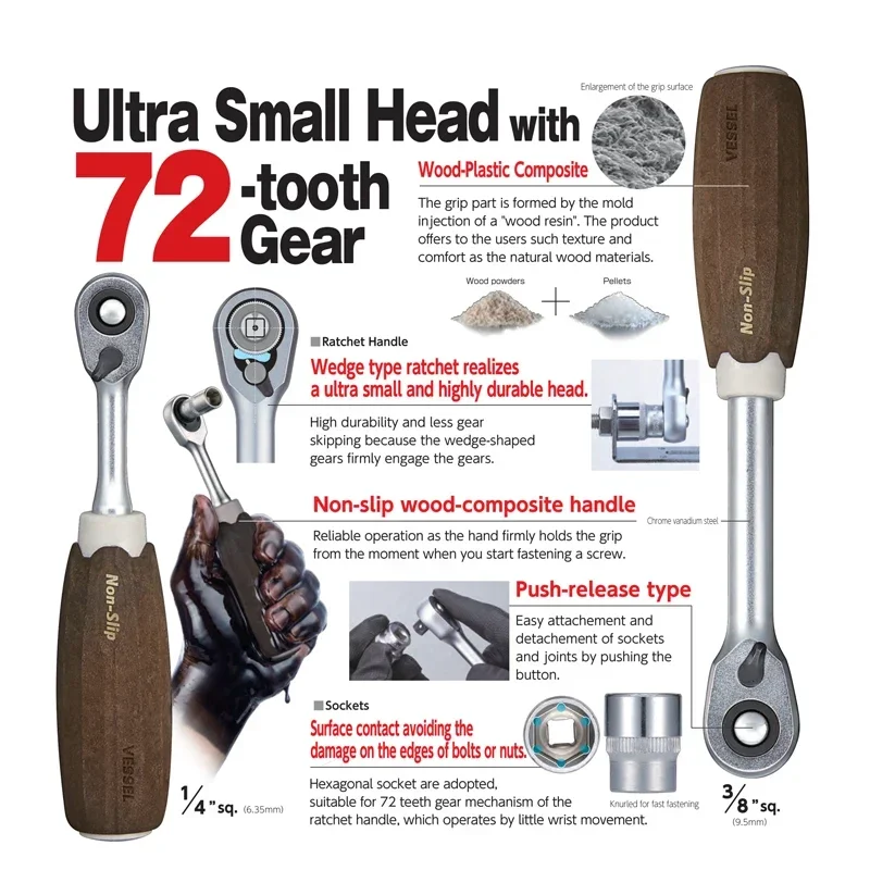 VESSEL Франчайзинговый рукав серии NO. HRW набор нескользящих деревянно-композитных