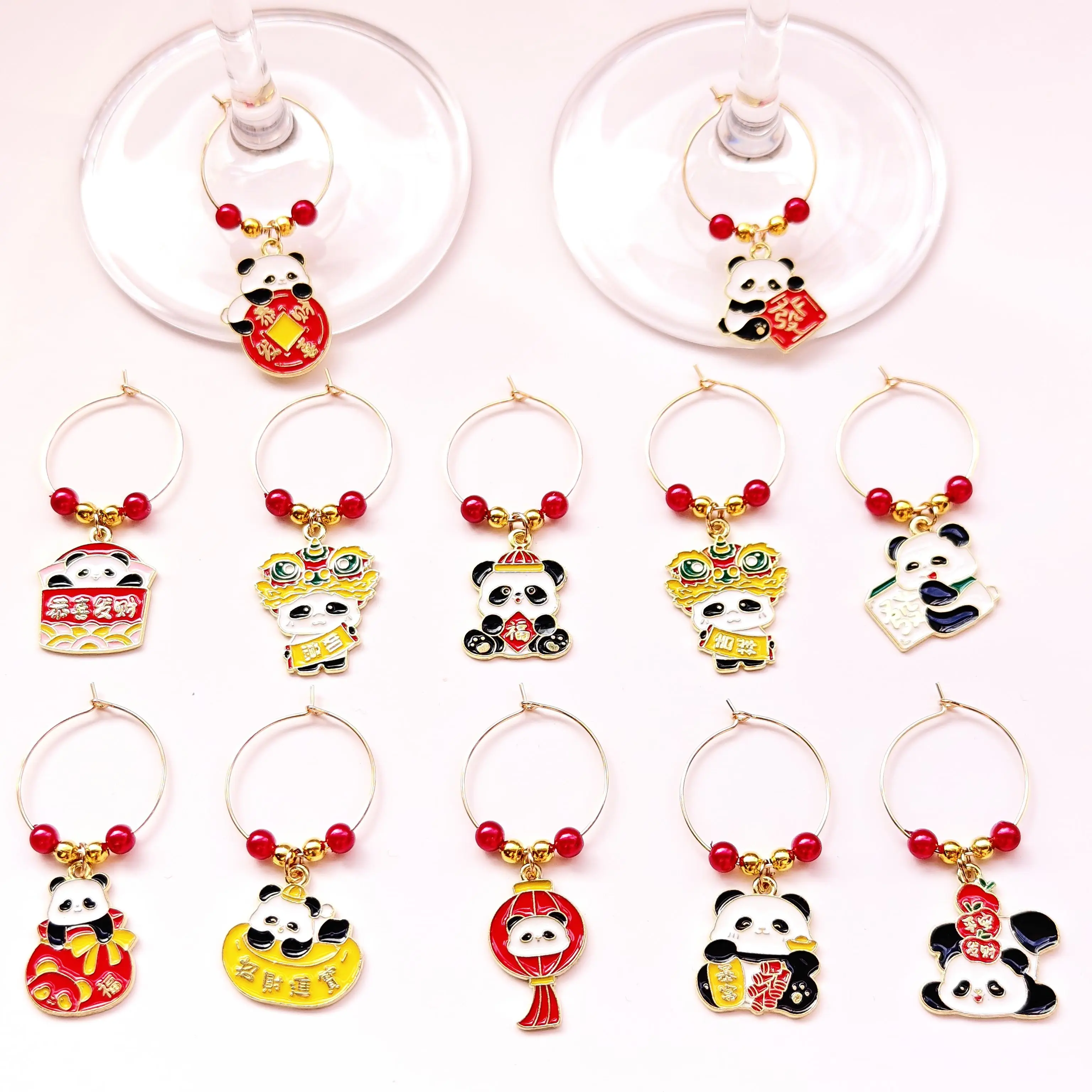 12 шт. новые подвески для вина китайский стиль панда маркеры бокалов лунный Новый