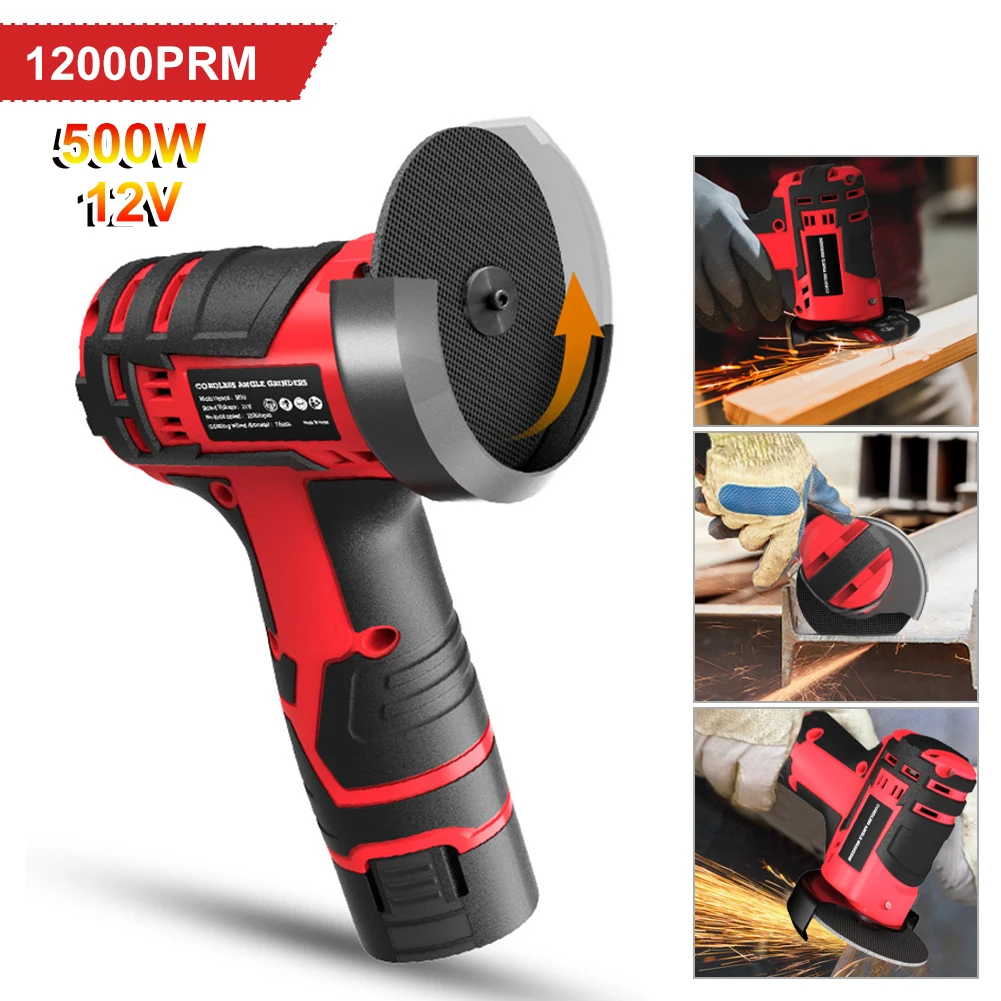 12V Brushless Angle Grinder 2000mAh Lithium Battery 300W 12000RPM Cordless Mini Polishing Machine Diamond Cutting Grinder