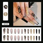 Очаровательные черные золотые искусственные ногти 24 шт.коркор. Длинные накладные ногти для балета дизайнерские съемные гвозди с полным покрытием