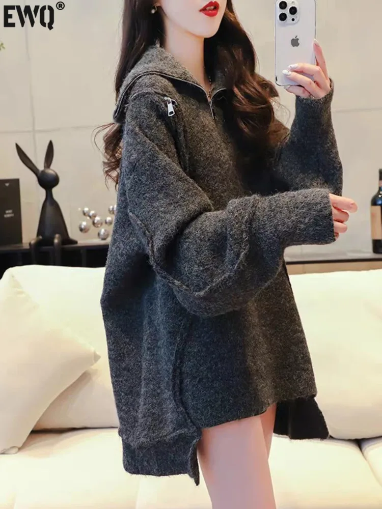 Женский вязаный свитер-водолазка [EWQ] свободный плотный теплый джемпер-водолазка