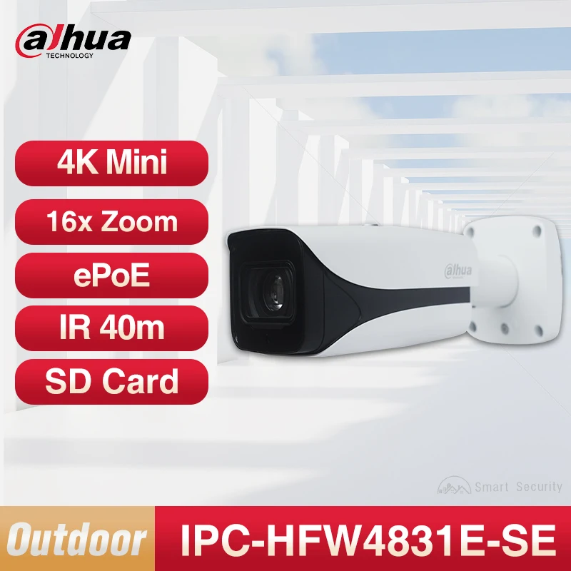 Наружная цилиндрическая мини-камера Dahua 4K, ePoE, 8 Мп, IP, CCTV, ночное видение, веб-камера 40 м, SD-карта, IP67, ONVIF, цифровая фотокамера с 16-кратным увеличением