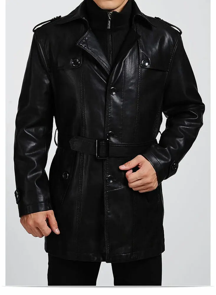 Men's Windbreaker Jacket Black Leather Genuine Sheepskin 3/4 Jacket Jacket European and American Fashion Trend