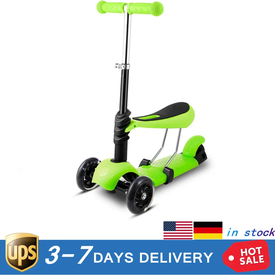 Height Kick Scooter With Folding Seat Flashing Wheels Kids Adjustable Wide Deck Height Adjusting Range: 48-72cm/ 18.9-28.3 inch
