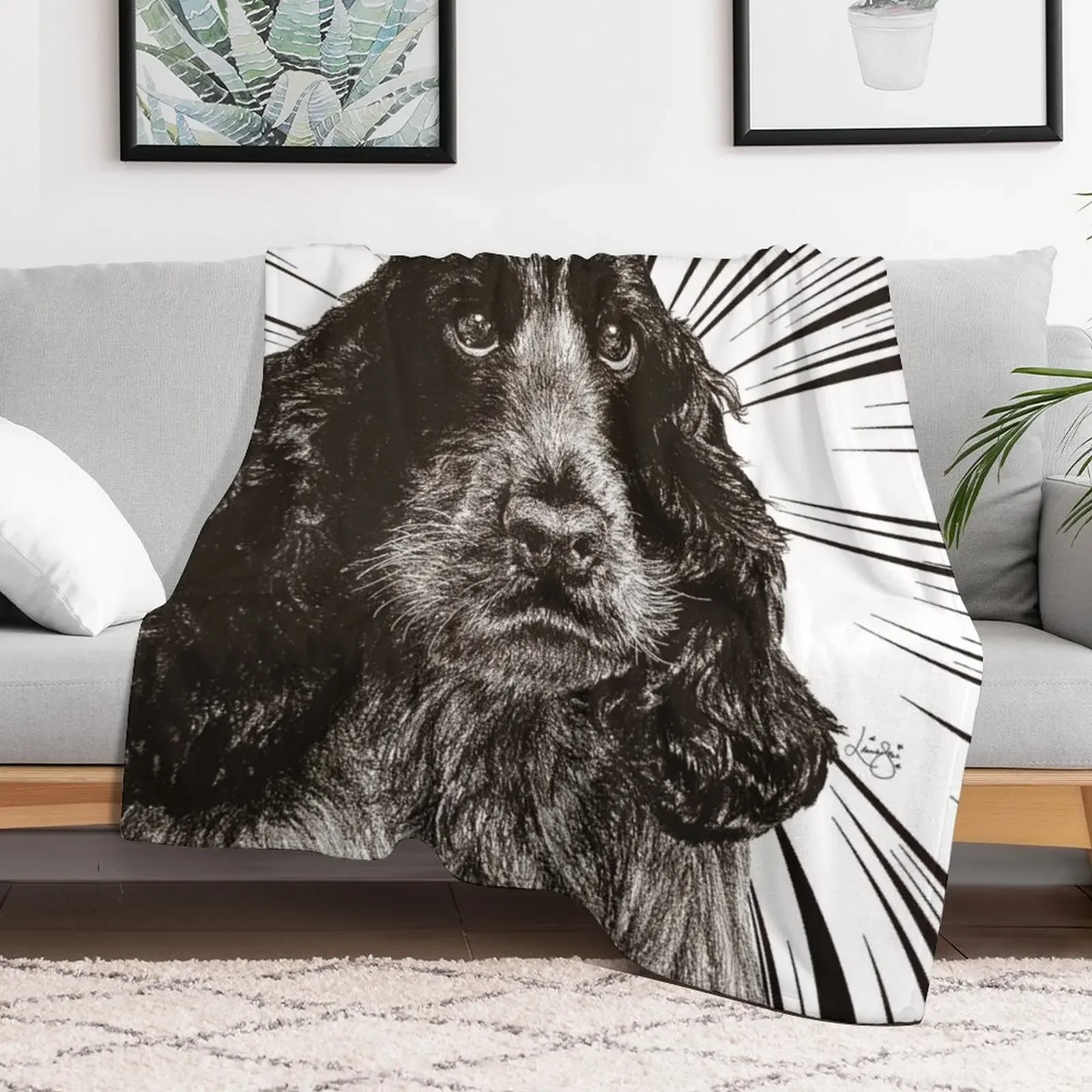 Кокер-спаниель Art Синий роан Черно-белый рисунок Плед Теплое на зиму Одеяла для