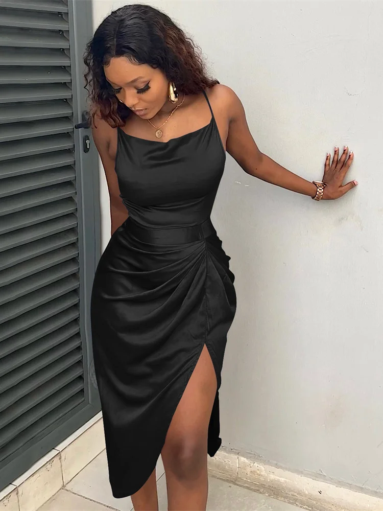 

WJFZQM Women Backless Sleeveless Asymmetric Ruched Dress Female Summer Sexy Bodycon Dresses Women 2022 Black Red Green Dress