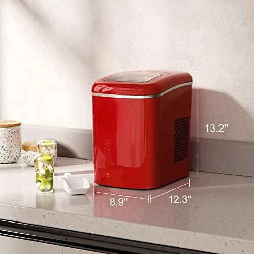 

Portable Countertop Ice Maker Machine, 26 lbs in 24 Hours, 9 Shaped Cubes Ready in 9 Minutes, 2 Ice Sizes, Perfect for Parties