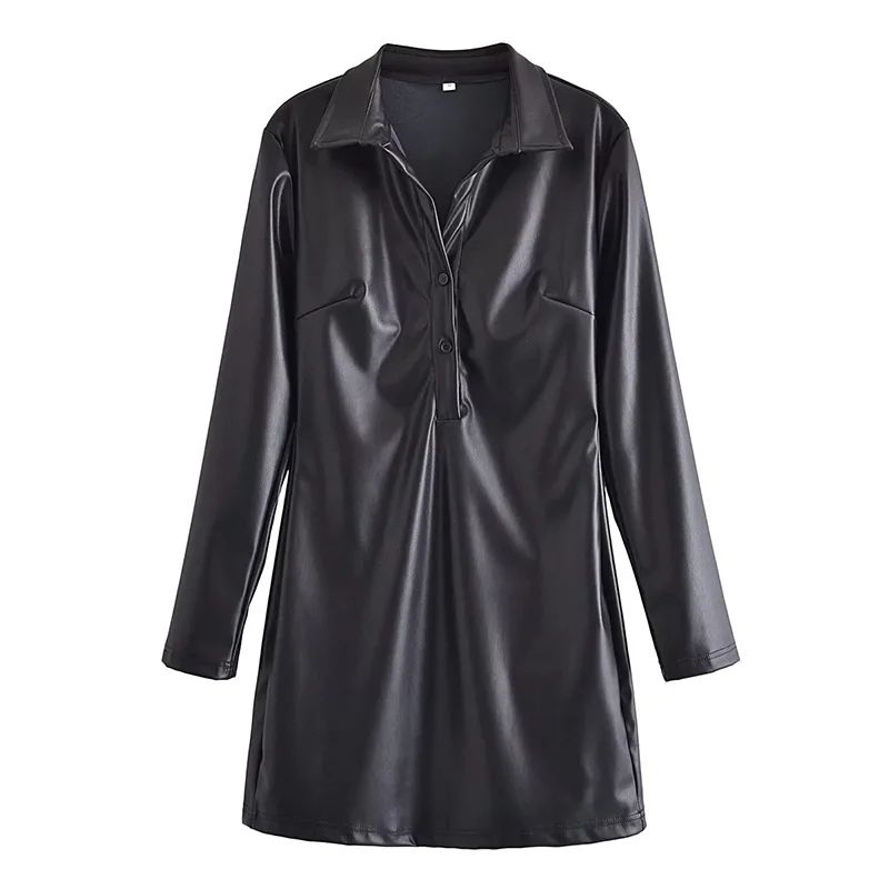 

Dresses For Women 2022 Black Leather Shirt Dress Mini Party Female Chic Y2k Casual Fashion Elegant Sexy Classic Autumn Spring