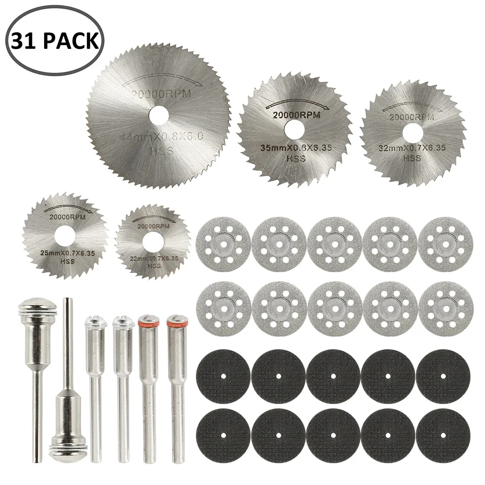 31 Pcs Diamond Saw Blade Set HSS Mini Circular Saw Blade for Dremel Rotary Tools Resin Cut-Off Wheels Diamond Cutting Discs