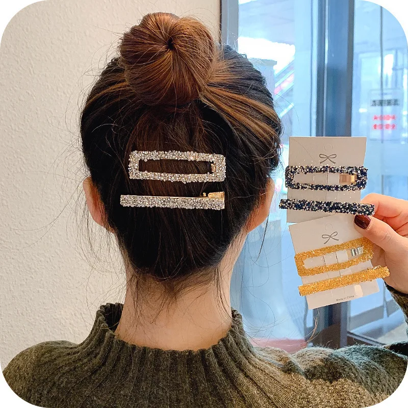 

2PC/Set Korea Shiny Rhinestones Hair Clips Women Crystal Hairpin Geometric Hair Accessories Girl Fashion Head Accessories