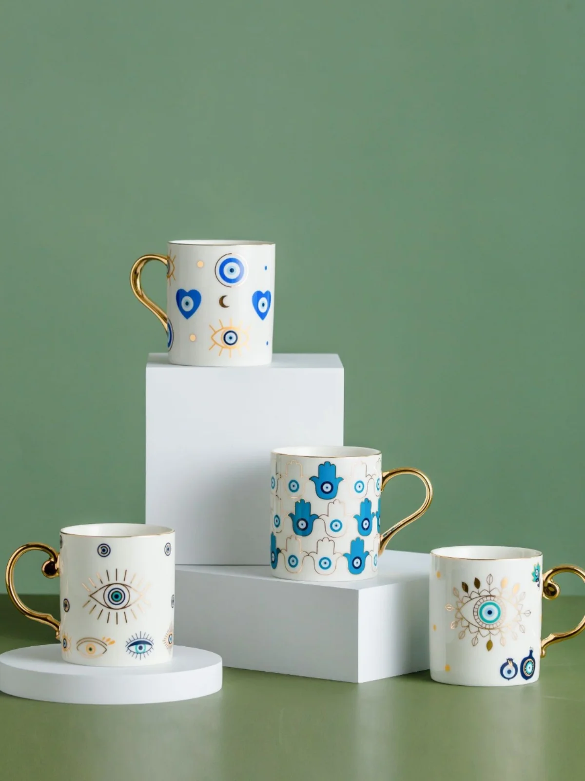 Креативная керамическая кружка с турецким голубым дьявольским глазом Золотая