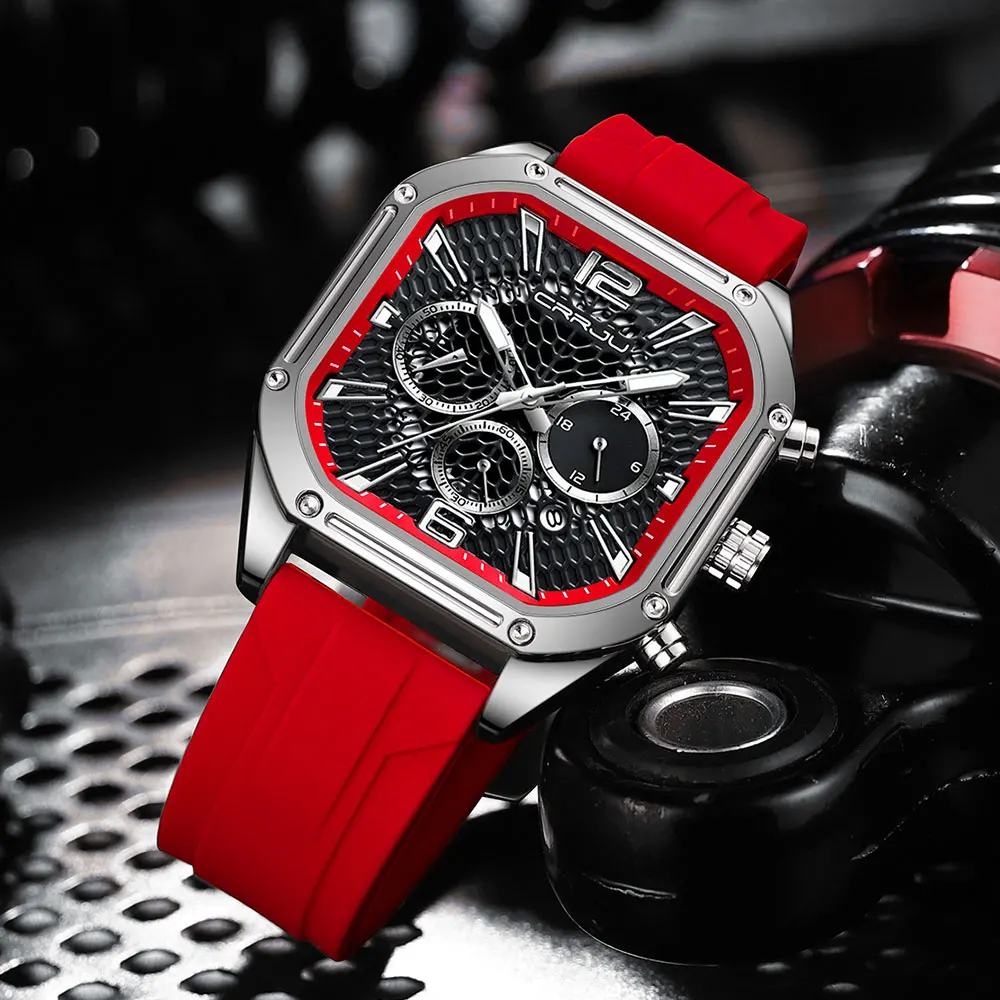 CRRJU часы для мужчин Tonneau водонепроницаемые кварцевые роскошные аналоговые