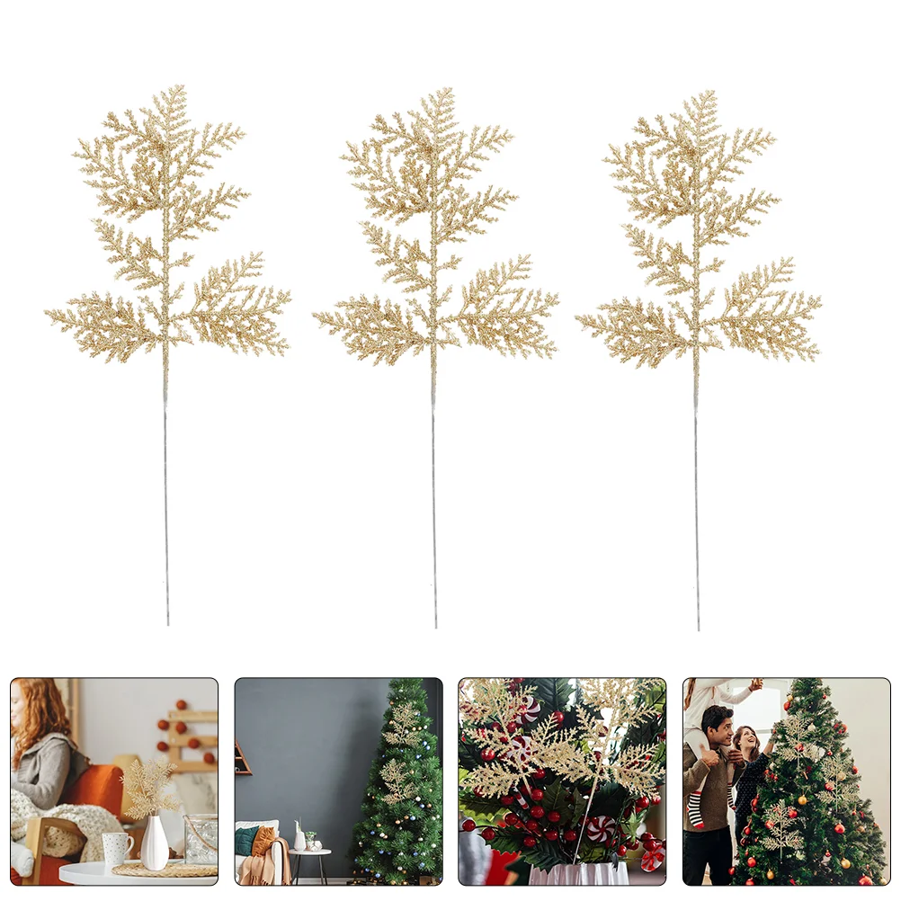 

Artificial Pine Needle Branches Glitter Leaf Christmas Fake Plant Stem Pick DIY Wreath Garland Decoration