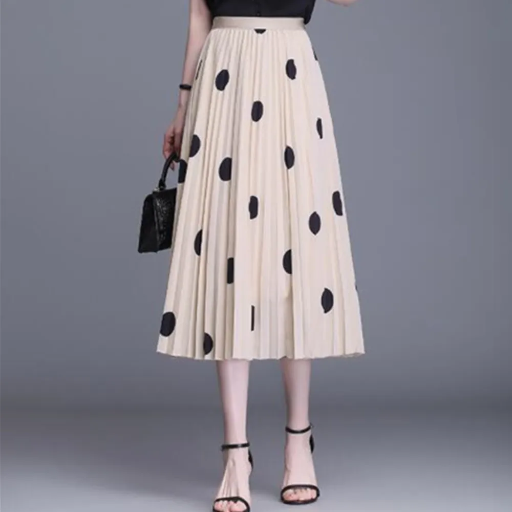 Женская плиссированная юбка-макси в горошек белая черная длинная трапециевидная