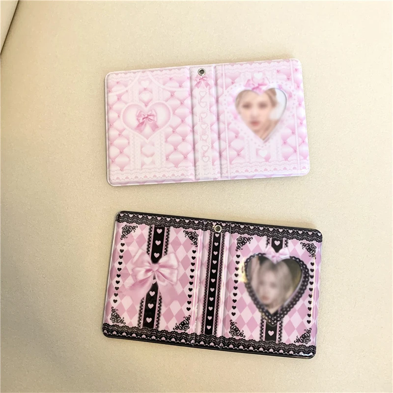 3 Inch INS Pink Black lace plaid Photo Album Kpop Korea Idol Star Chasing binder photocard holder Collect Book Album