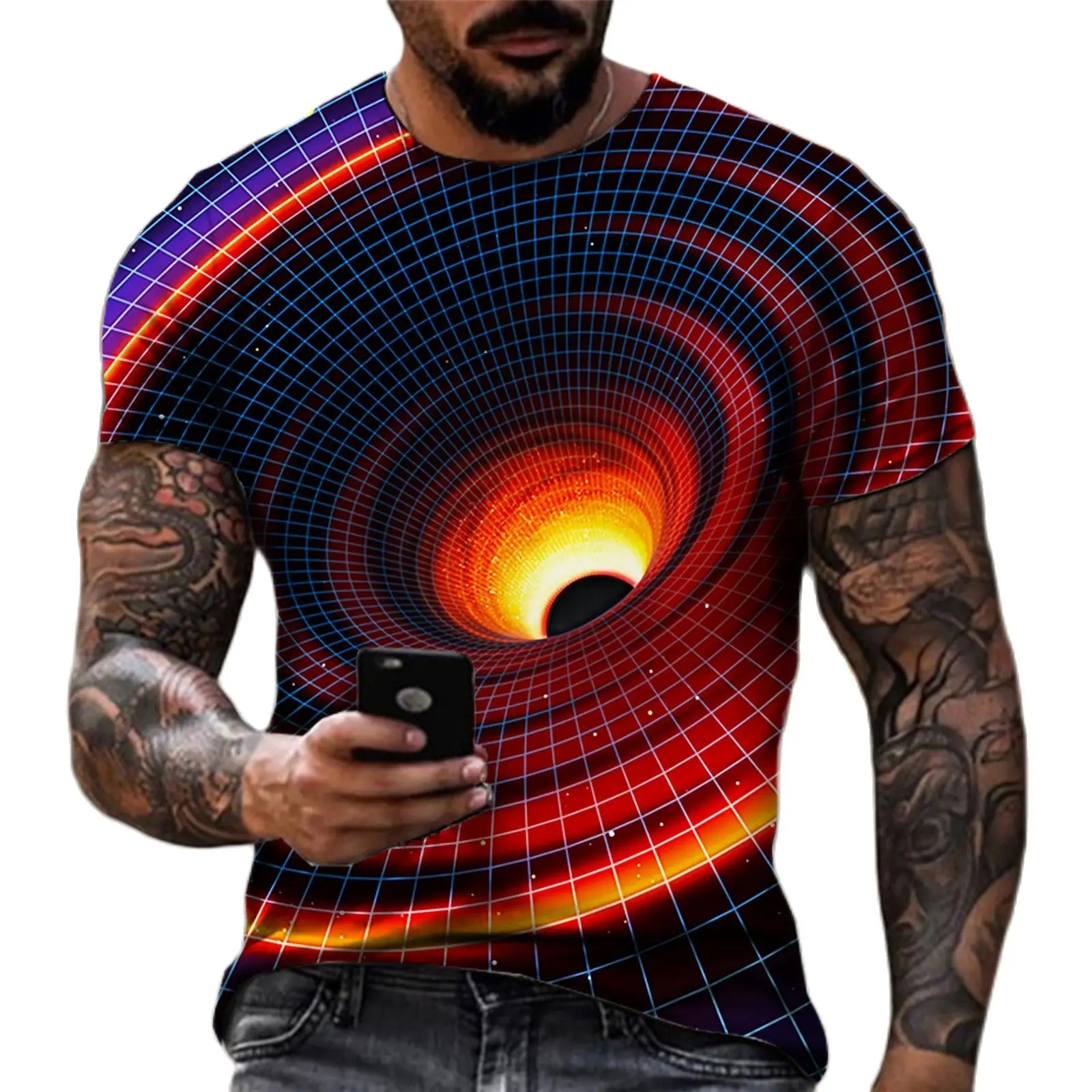

2022 Newest Short-sleeved Casual T-shirt Galaxy Black Hole Printing T-shirt Men/Women Color-blocking T-shirt Slim T-shirt