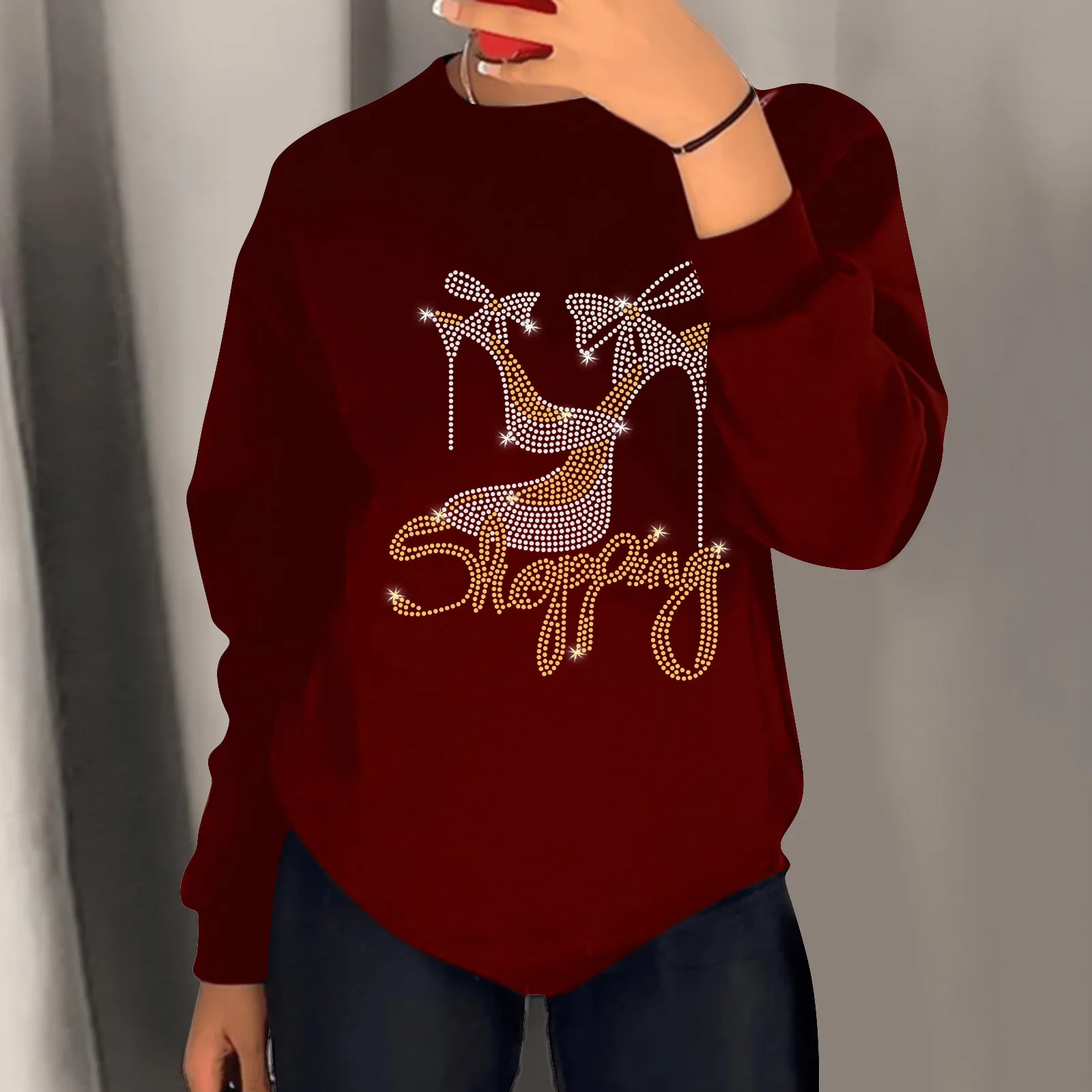 

Женские однограммные свитшоты, женские повседневные свободные женские свитшоты с рисунком в горошек