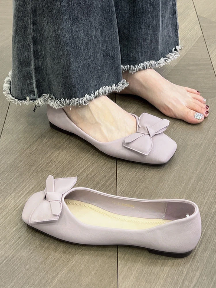 

Women's Summer Footwear Moccasins Shoes for Woman 2023 with Bow Square Toe Purple Elegant Dress Social Free Shipping Spring E 39